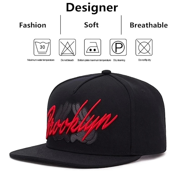 2024 Uusi Muoti Brooklyn Kirjonta Snapback Lippis Hip Hop Baseball Hat Casual Aurinkohattu Unisex Ulkoilulippis Säädettävä Black Adjustable