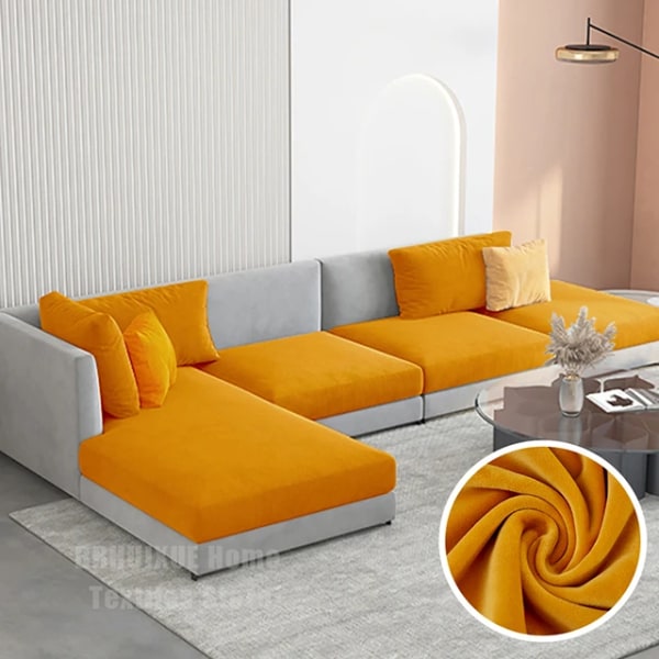 Elastisk sammetssoffa Cover för möbelskydd i vardagsrummet Avtagbar L-form Hörnfåtöljssofföverdrag Orange Plus Size (L)-1pc