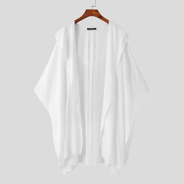 Mænds Trench Retro Kimono Hætte 3/4 Ærme Åben Søm Lang Tynd Uregelmæssig Frakke Solid 2024 Streetwear Casual Lav Ydertøj Incerun White 4XL