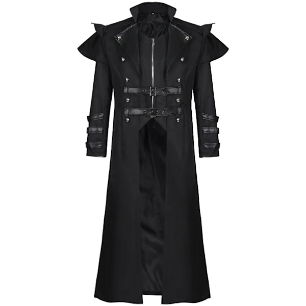 Herre Frakke Jakke Gotisk Steampunk Kappe Hætte Trench Middelalderlig Vampyr / Troldmand Cosplay Kostume Halloween Kvinder Mænd Black XXL