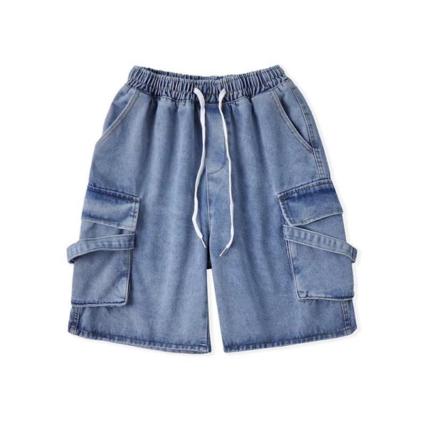 Kesäiset trendikkäät työkaludenimishortsit miehille, korealainen tyyli, löysät lahkeet, suorat housut, tyylikkäät casual-viidennet housut, miesten vaatteet Light Blue XXXL
