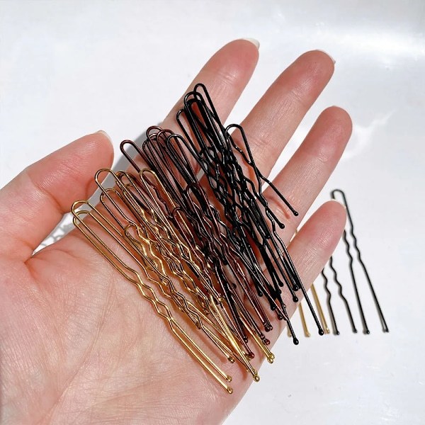 50 stk. Kvinder 5/6/7 cm Hår Bølgede U-Formet Bobby Pin Barrette Salon Grip Clip Brude Hårnåle Sort Metal Hårtilbehør Til Knold 5cm Gold Barrettes