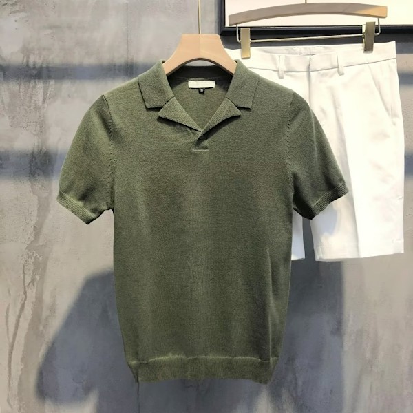 2023 Sommer Ny Mænds Bluser Krave Solid Farve Strikkede Polo Skjorte Britiske Slim-Fit Kortærmet Casual Retro T-shirt Yellow L