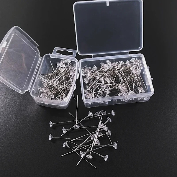 1Box 50/100Pcs Legering Stift Transparent Diamant Stift Diy Bröllop Bukett Stift Stifts Synnålar Plastbox Set Tillbehör För Värmebehandling 40x6mm-100pcs