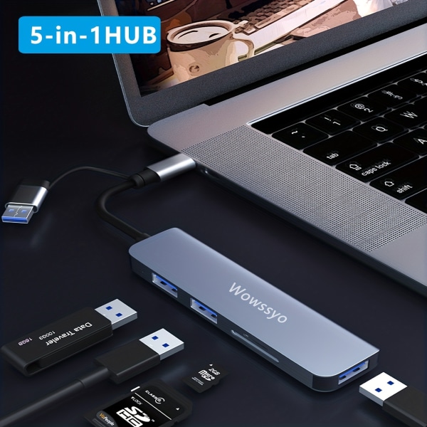 Hub USB C Multiport Adapter 12,7 Cm 1 USB C Hub Adapter USB C till USB Ultra Slim Ports USB 3.0/2.0, SD Och TF-läsare, För bärbar dator, IPad Pro M1, XPS