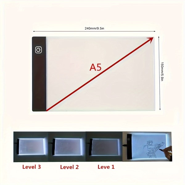 1st A5 LED kopieringsbord, kopieringsritbord, led lysande skrivtavla för anime skiss kopiering ritning, LED ljus pad, utan batteri Blue