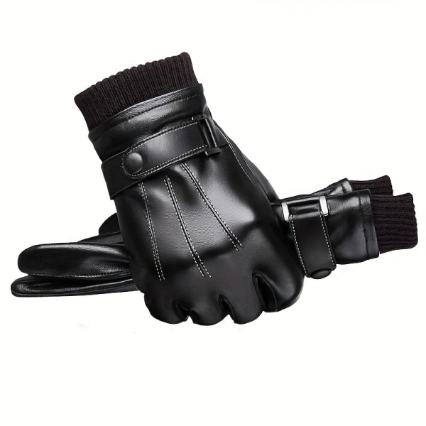 1 par fingerhandskar för män och kvinnor, tunna andningsbara halkfria körhandskar i läder med pekskärm för utomhusbruk (22*24 cm) Black