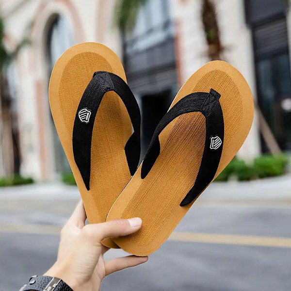 Høj Kvalitet Mænd Strand Sko Sommer Casual Flade Tøfler Mal Indendørs Badeværelse Anti-Slip Flip Flops Mænd Flip-Flopp Mænd Sandaler Black 41 (Insole 26cm)