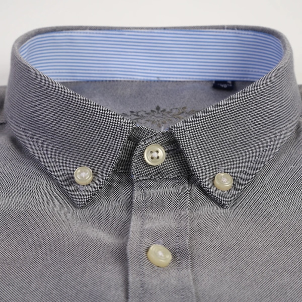 Herrmode långärmad massiv Oxford-skjorta Single Patch Ficka Enkel design Casual Standard-fit Button-down krage skjortor Apple Green 39