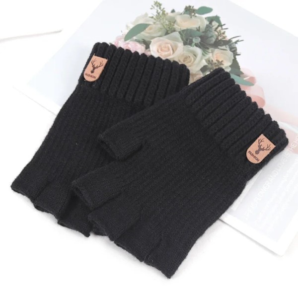 Unisex Elastiska Stickade Handskar Män Kvinnor Vintervärme Tjock Cashmere Fingerlös Ridning Mysigt Skrivning Kontor Drivinghandskarar black