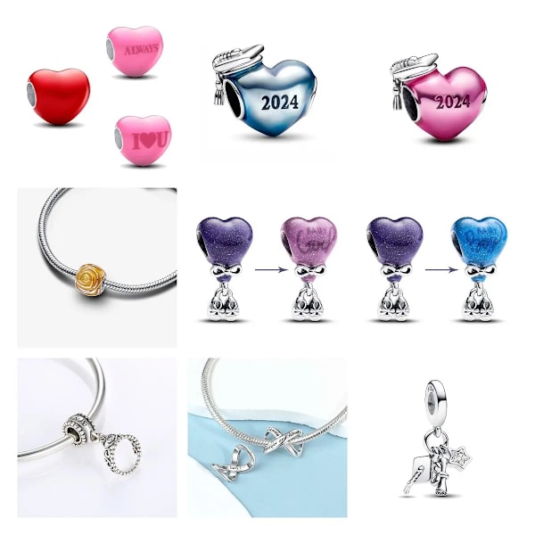 Ny Style Charm Passer Til Pandora Original Armbånd 925 Sterling Sølv Clip Charms Kærlighed Hjerte Zircon Bead Diy Smykker Bryllupsgave SEC1103