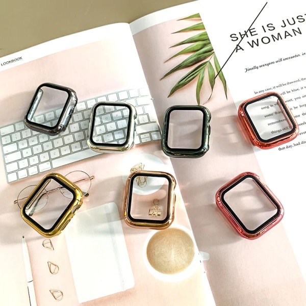 Glas+ cover För Apple Watch Case 44mm 40mm 42-41mm 45mm Bumper Screen Protector apple watch series 9 8 7 6 5 4 3 se Tillbehör E Green 33 Series 654SE 44MM