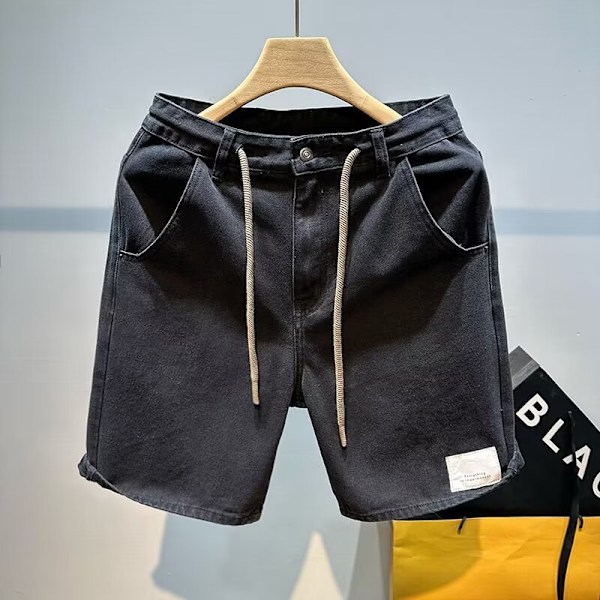 Daglig Casual Style Mäns Jeans Shorts Vår Och Sommar Nya Stjärnor Skymönster Bekväma Mjuk Allt-Match Fem-Punkter Breeches Boys Black L