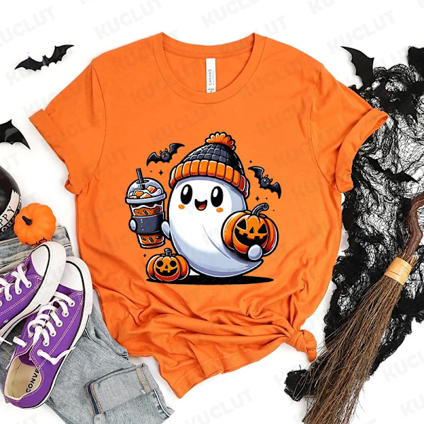 Happy Halloween Fashion Women T-Shirt Sommar Casual Tops Spooky Säsongen T-Shirt Halloween Pumpkins Gh T-Shirts Halloween Gåvar 20240811-D-13 L