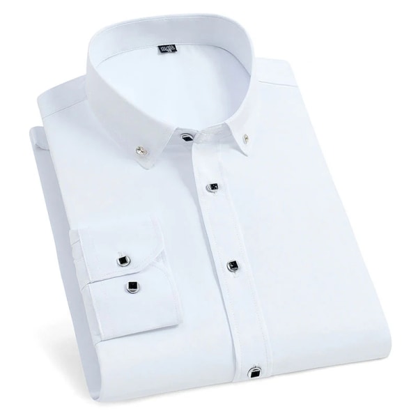 Långärmad herrskjortaklänning av hög kvalitet Casual Enfärgad Rutinpassform Design Business Manliga sociala skjortor Vit Blå Svart Navy 5XL - 44