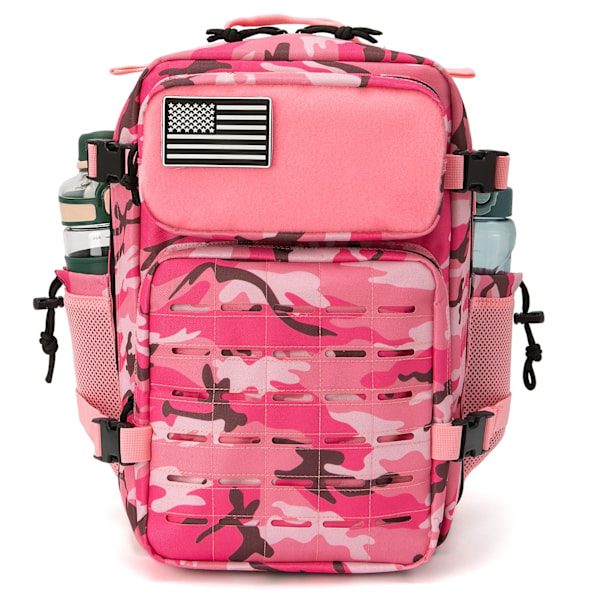 25L/45L Taktisk Rygsæk til Kvinder/Mænd Udendørs Vandring Laser Cut Molle Daypack Skole Taske Gym Rygsæk med Dobbelt Kopholder 25L Pink Camo