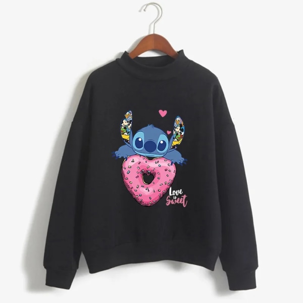 Rosa turtleneck hoodie Stitch Roliga kvinnor Harajuku Söt Lilo and Stitch Animetröja Manga Streetwear Hoody Kvinna black936 S