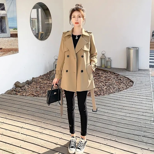 Elegant slankende Petite Kvinde Trenchcoat Smart Fashionable Forår / Efterår Koreansk Version. Khaki M recommendation 50.00 kg-57.50 kg