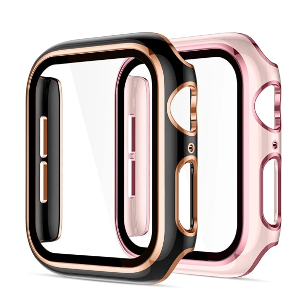 Cover För Apple Watch Case 45mm 41mm 44mm 40mm 42mm 38mm Skärmskydd PC Bumper Härdat glas iWatch series 8 7 SE 6 5 4 9 black pink 42mm series 321