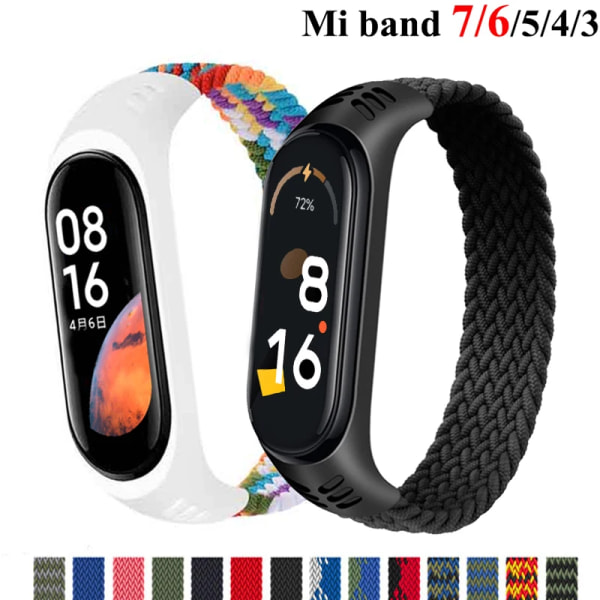 Armband för Xiaomi Mi band 6 7 Rem Nylon Flätad solo loop pulseira armband Miband5 Armbandsbälte Mi band 5 4 3 6 correa blue white XL (180mm-190mm)