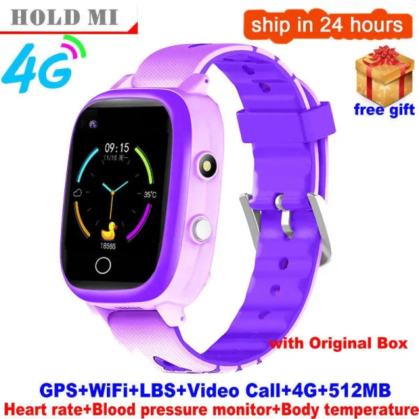 4G GPS Barn Smart Watch Pojkar Flickor Vattentät 2 Way Call Kamera Röst Videochatt SOS WiFi Telefon Watch Födelsedagspresenter T5S purple European Version