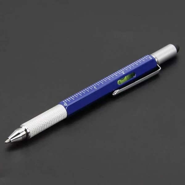 7-i-1 multifunktionskulspetspenna med modernt handhållet verktyg Mät Teknisk linjal Skruvmejsel Pekskärmspenna Vattenpass Blue