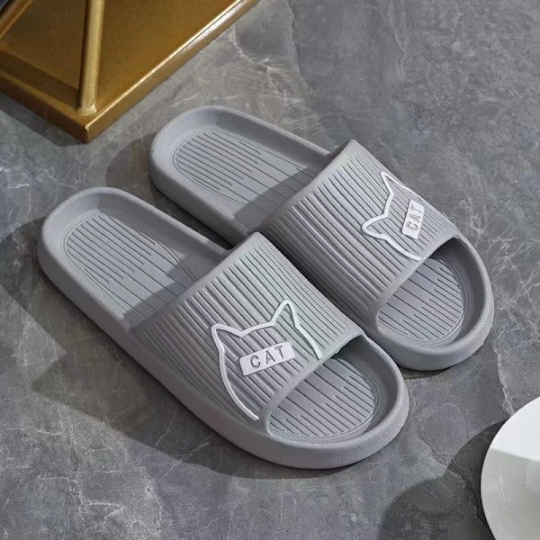 Söta Groda Bad Tofflor Sommar Kvinnor Män Inomhus Badrum Slides Casual Platt Skor Mjuk Eva Söt Tecknad Katt Strand Flip Flop S B gray 42-43