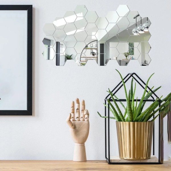 DIY 3D-spegel väggdekal Hexagon akryl DIY självhäftande spegelklistermärke Avtagbara konstväggdekaler för heminredning i sovrummet 12PCS Gold S 80x70x40mm