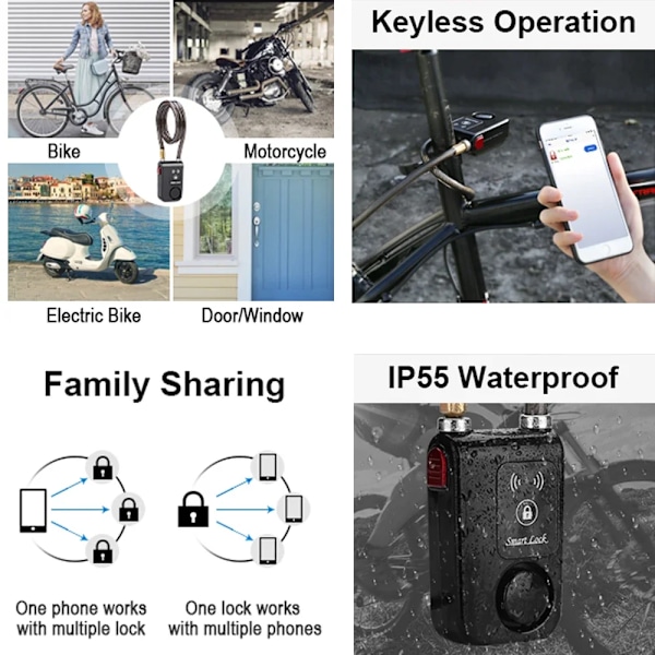 Camluxy Cykelalarm Lås 110dB Sikkerhed Smart Bluetooth Fjernbetjening Cykel Lås Tyverisikring Vibration til Motor Vandafvisende 2PCS