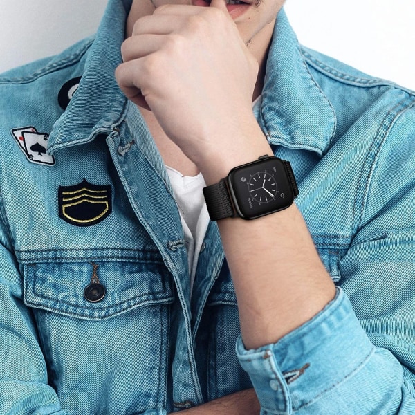 Scrunchie -rem för Apple Watch Band 44mm 40mm 38mm 42mm 49mm Elastiskt nylon IWatch Series Ultra 7 8 9 Se 3 6 45mm 41mm 1 Black Ultra 49mm