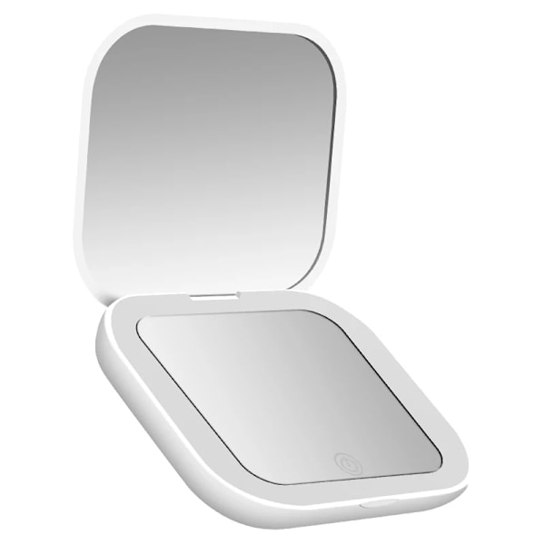 Kompakt Lilla Mini Gåva Vanity Bord Vikning Led Lampor Bärbara Hand Hållda Pocket Makeup Spegel 2X Förstoring WHITE