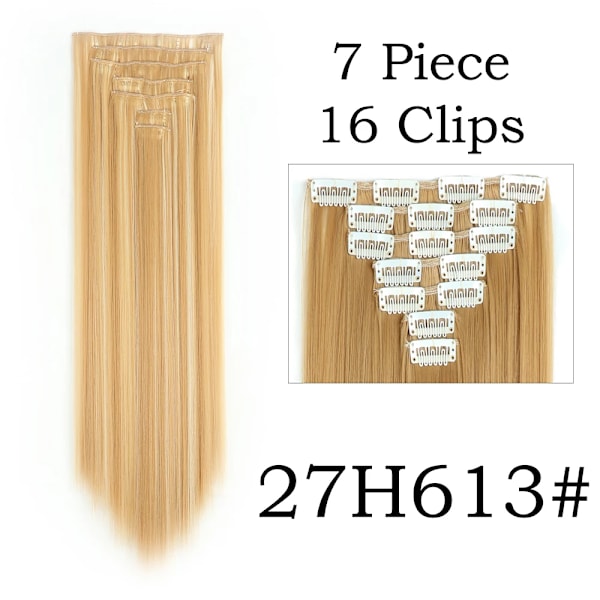 24Inchs 16 Clips I Hår Extensions Lång Rak Frisyr Syntetisk Blond Svart Frisyr Värme Resistenta Falskt Hår 27H613 24inches