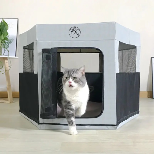 Hopfällbart husdjur Katthus Tält Kennel Åttakantiga Hundsängar Valphem Katt Leveransrum Hus Stora Hundburar Kattstaket grey 73x73x43cm