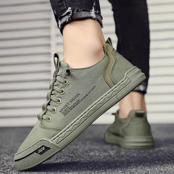 Mænd Lærredssko Mode Komfortable Letvægtssneakers Rundt Hoved Skridsikre Flade Gå Kørsel Loafers Zapatillas Hombre green 39