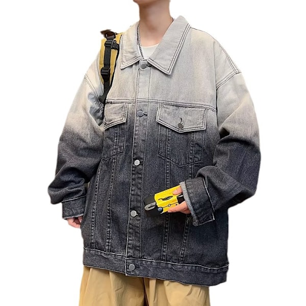 Gradientti Denim Takki Miehet 2023 Uusi Kevät Löysä Korealainen Tyyli Amerikkalainen Retro Hong Kong Tyyli Takki Syksy Ja Talvi Blue XXL
