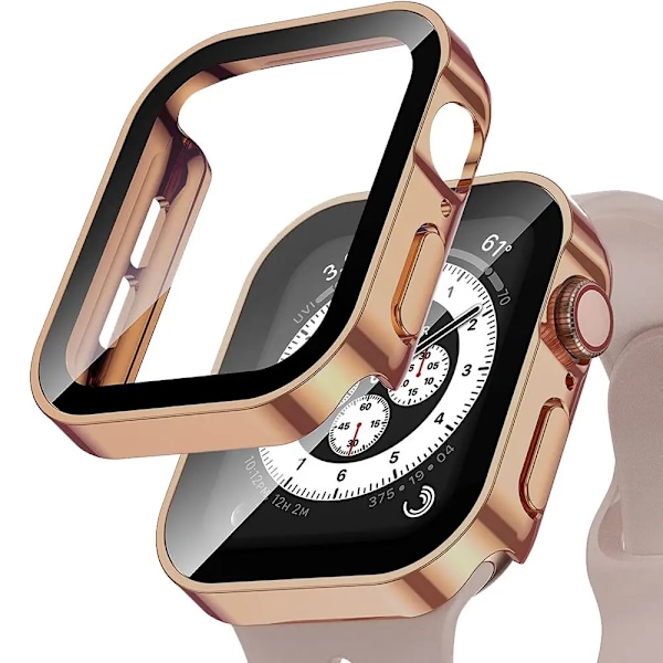 Vattentät Låda För Apple Watch Ultra 9 8 7 6 5 Skärmskyddsskyddsöverdrag Rakt Edge Bumper Iwatch-Serien 49 45 41 44 40. 42 38Mm Rose Gold Series 789 45mm