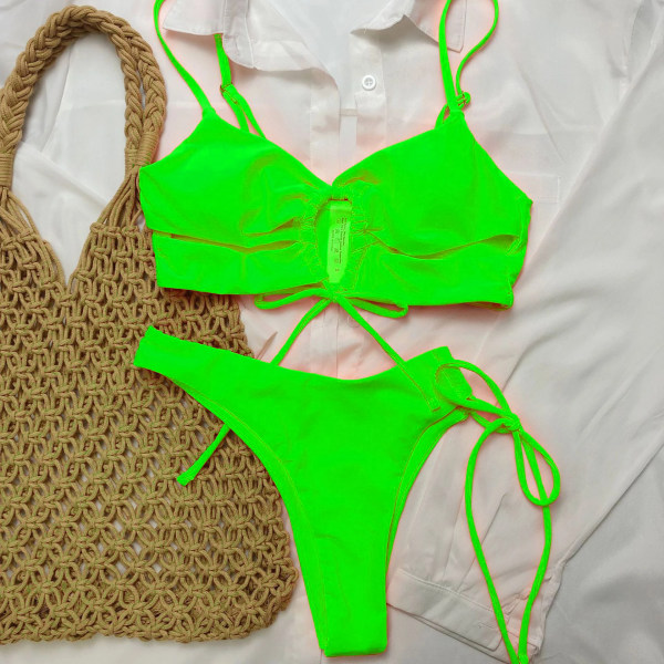 Sexig Micro Bikini Dam Baddräkt 2023 Push Up Badkläder Dam Sommar String bikini Set Simning för Kvinnlig Baddräkt Strandkläder Fluorescent Green M