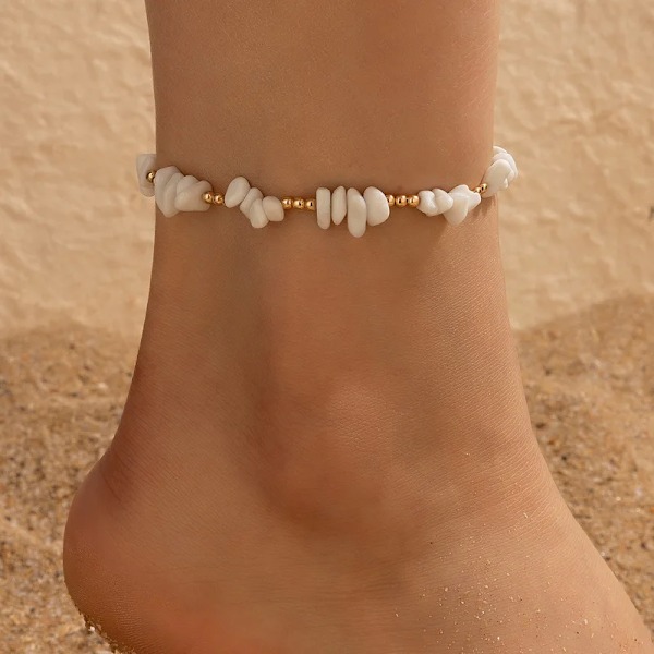 Summer Beach Krossad Sten Kedja Ankrus Set För Kvinnor Boho Shell Charm Ankel Armband På Benet Handgjorda Mode Smycken 30