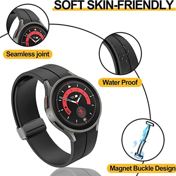 Silikonrem till Samsung Galaxy Watch 5 Pro 45 mm Galaxy Watch 6 5 4 44 mm 40 mm magnetiskt spänne för watch 6 Classic 43 47 mm Black White Galaxy Watch 4 40mm