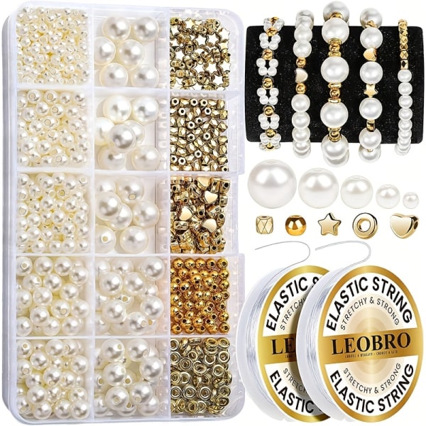 720st Imitation Pearl Golden Beads Elegant Halsband Armband Making Kit, Girl Friendship DIY Smycken Göra Hantverk Tillbehör
