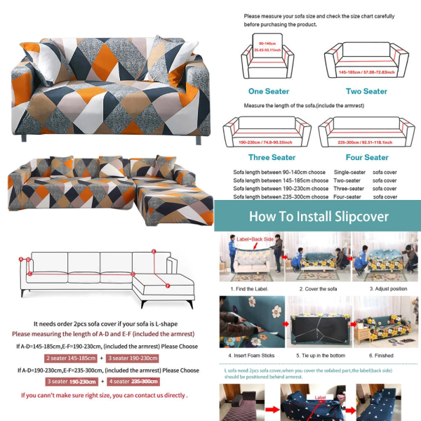 Stretch cover Universal sofföverdrag Loveseat cover Polyester cover med printed st örngott JC02G 2-seater 145-185cm