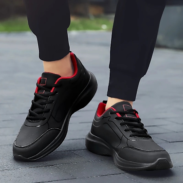 Mænds Læder Sneakers Til Mænd Casual Lace Up Mode Sneakers Vandtætte Løb Gå Sko Udendørs Træning Mænds Atletika Sko Black white 40