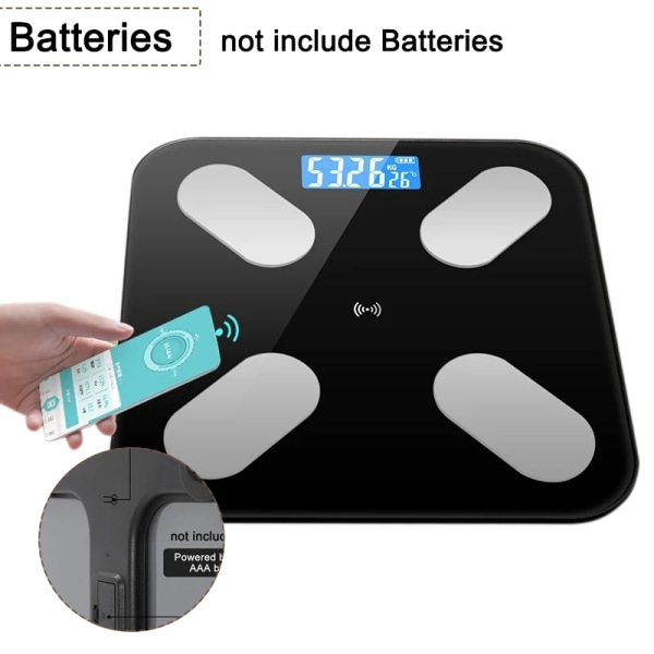 Smart Body Fat Scale Trådlös digital badrumsvåg Bluetooth elektronisk viktvåg med smartphone-app Black-B battery