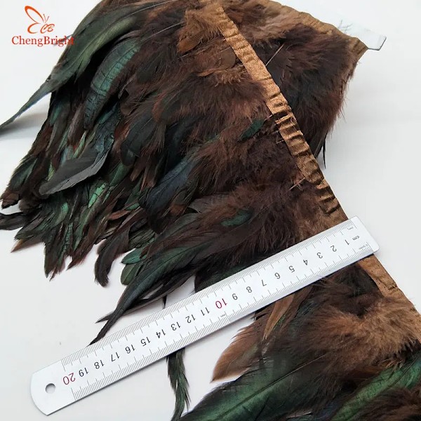 CHENGVRIGHT Wholesale 10 Meter 13-18CM Chicken Rooster Tail Feathers Trims Strip for Wedding Party Clothing Rooster Feather Trim Brown 10 yards