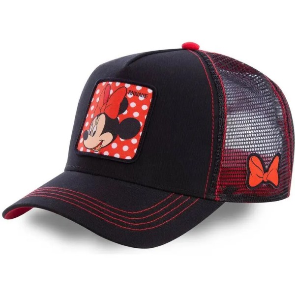 Hög kvalitet Disney Styles Anime Tecknad Snapback Bomulls Baseball Cap Män Kvinnor Hip Hop Pappa Mesh Hat Trucker Hat Dropshipping MINNIE BLACK RED