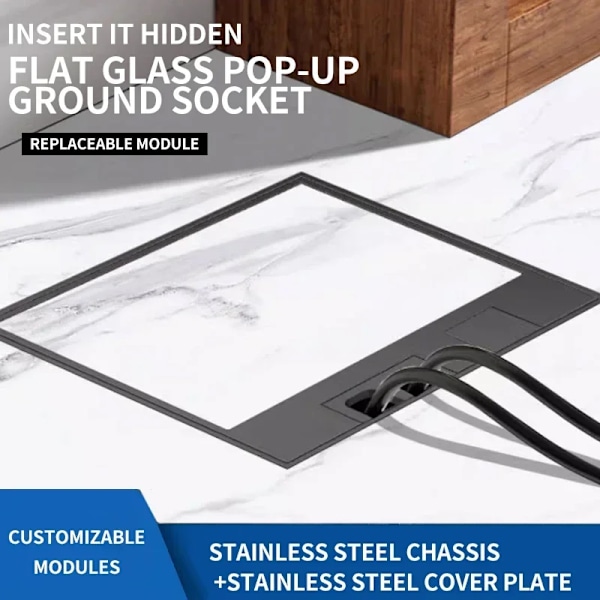 Fladt gulv skjult stikkontakt, 130 mm x 130 mm, UK USA EU BR FR standard strøm, USB HDMI RJ45, indbygget rustfrit stål til hjem og kontor 250V 2UK