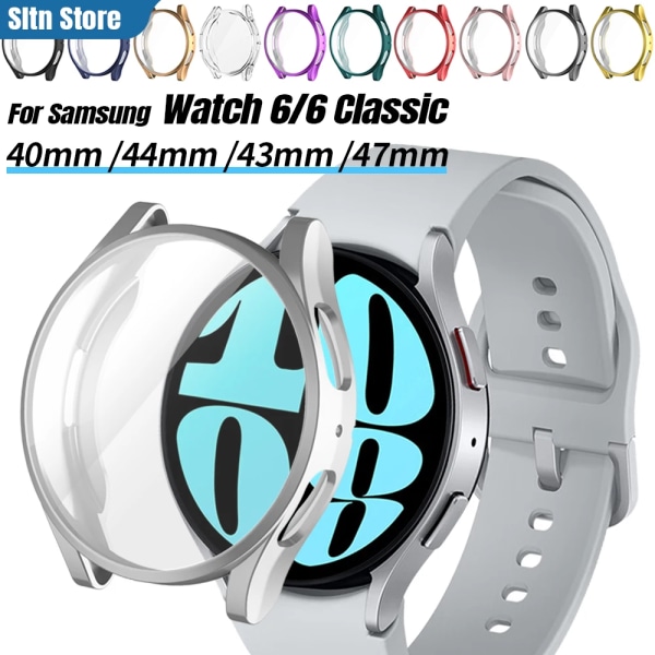 Case till Samsung Galaxy Watch 4/5/6 40 mm 44 mm Mjuk TPU All-Around skärmskydd Bumper för Watch 6 Classic 43 mm 47 mm cover Black Watch 6 Classic 47mm