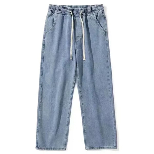 Hösten Nya Män Prints Streetwear Baggy Bred Ben Jeans Koreanska Y2k Byxor Hana Drapes Rak Casual Loose Denim Lastbyxor Dark-Blue XL