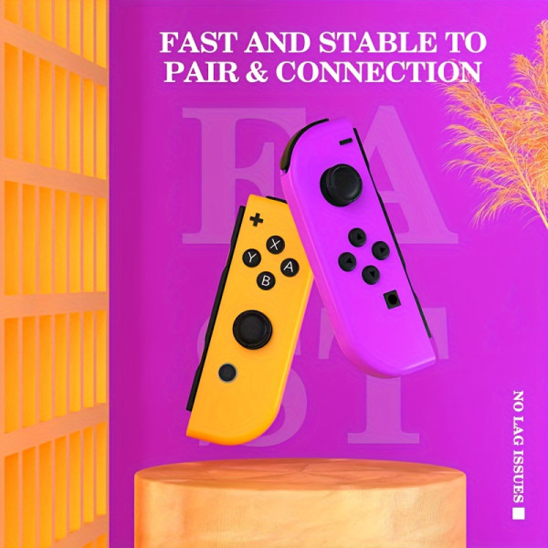 Gamepad för joycons kompatibel med switch/Lite/OLED, med handledsremmar, trådlösa vänster och höger joycons stöder dubbla vibrationer/väckning/6-axliga gyro Purple Orange