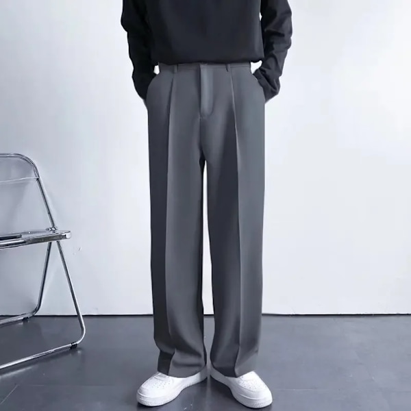 2024 Nya Män Vita Raka Byxor Mode Koreanska Lös Kostym Byxor Casual Draped Baggy Vit Bred Pant Male Streetwear WHITE 36